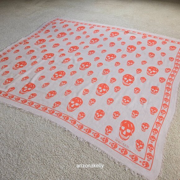 Alexander McQueen Skull Scarf Orange Peach Pink - Picture 3 of 12